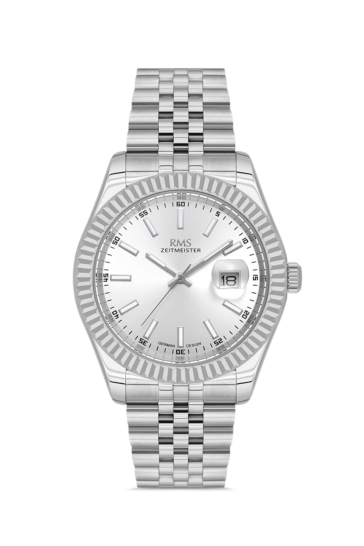 RMS Zeitmeister RMS.1.AG2147.10 men's watch with silver dial, silver case and stainless steel bracelet