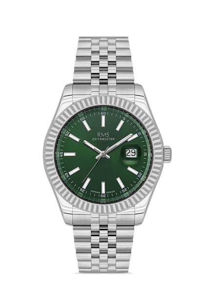 RMS Zeitmeister Green Dial Silver Plated Men's Watch - Stainless Steel Bracelet - RMS.1.AG2147.19