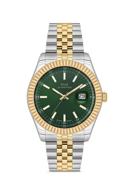 RMS Zeitmeister Green Dial Two-Tone Plated Men's Watch - Stainless Steel Bracelet - RMS.1.AG2147.49