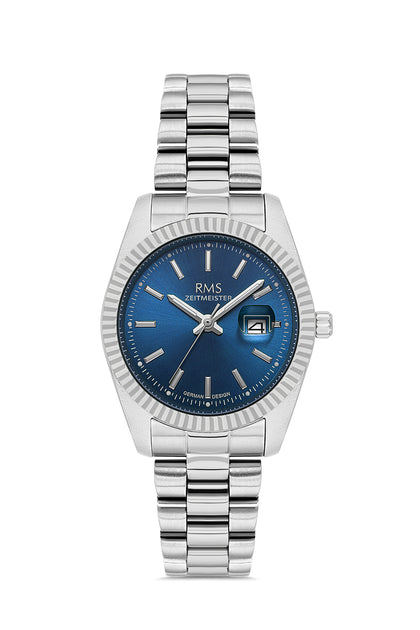 RMS Zeitmeister Blue Dial Silver Plated Women's Watch - Stainless Steel Bracelet - RMS.1.AG1536.13