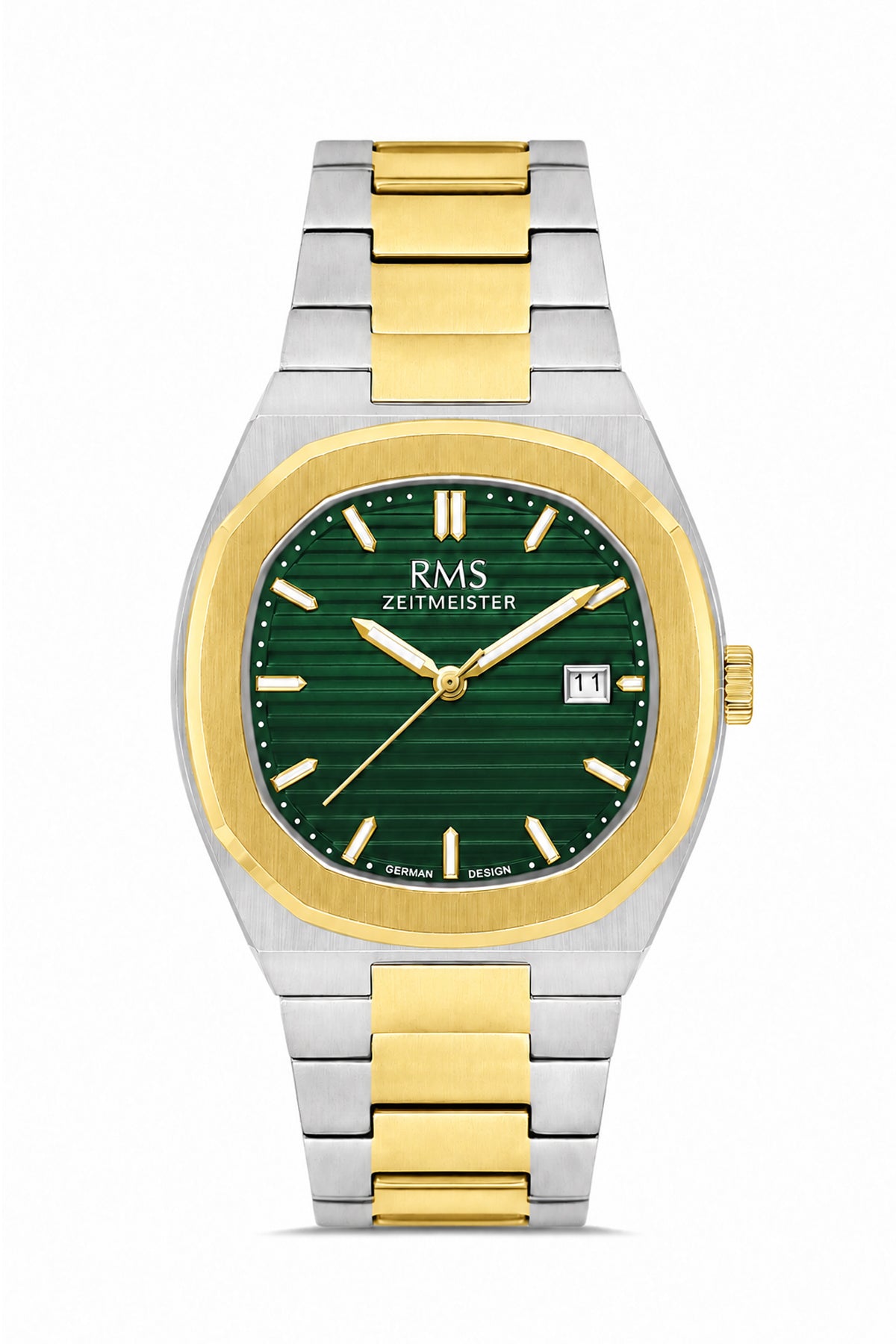 RMS Zeitmeister RMS.1.AG2172.49 men's watch with green dial, silver case and stainless steel bracelet