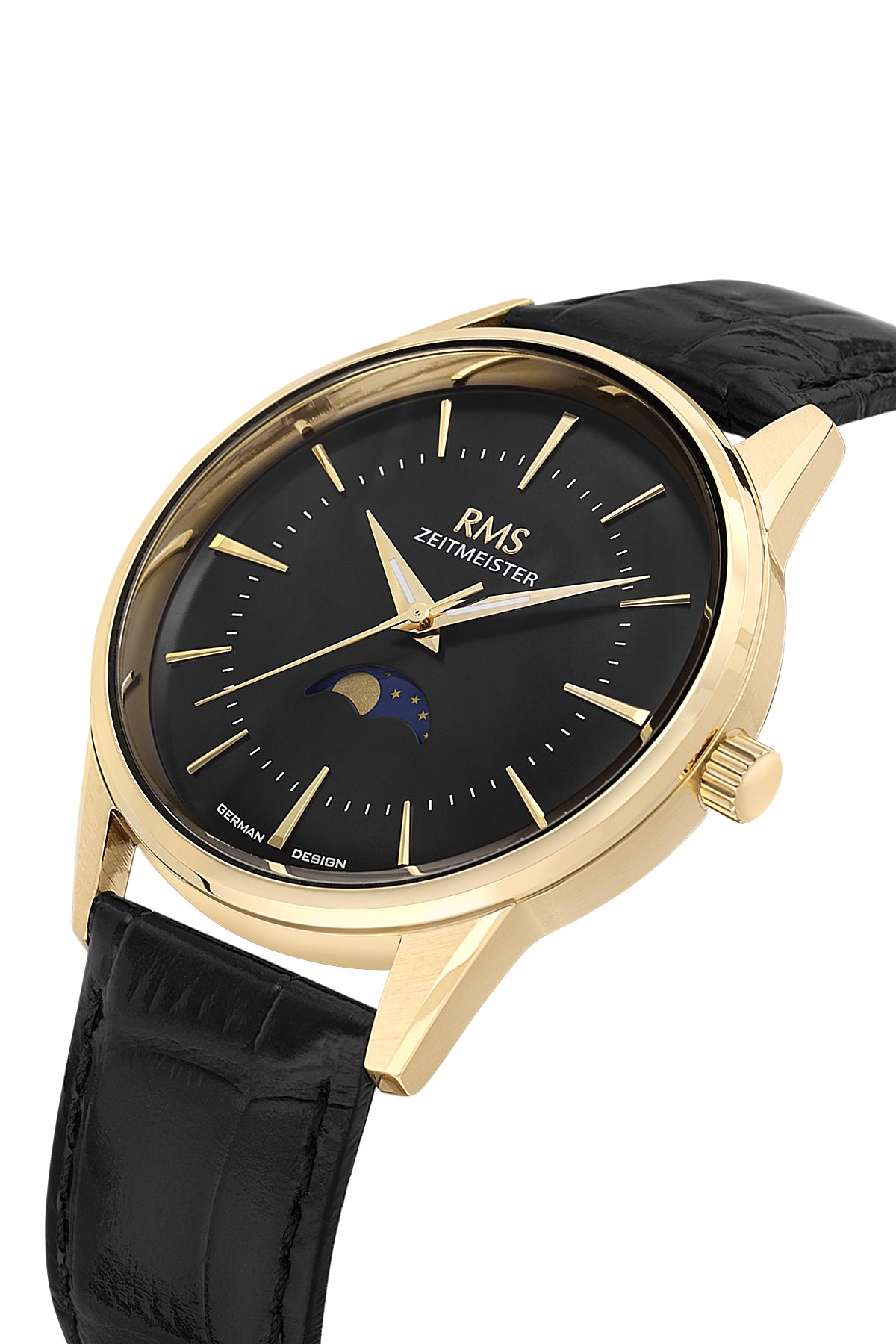 RMS Men's Black Dial Gold Calendar Leather Watch - RMS.1.AG2194.172
