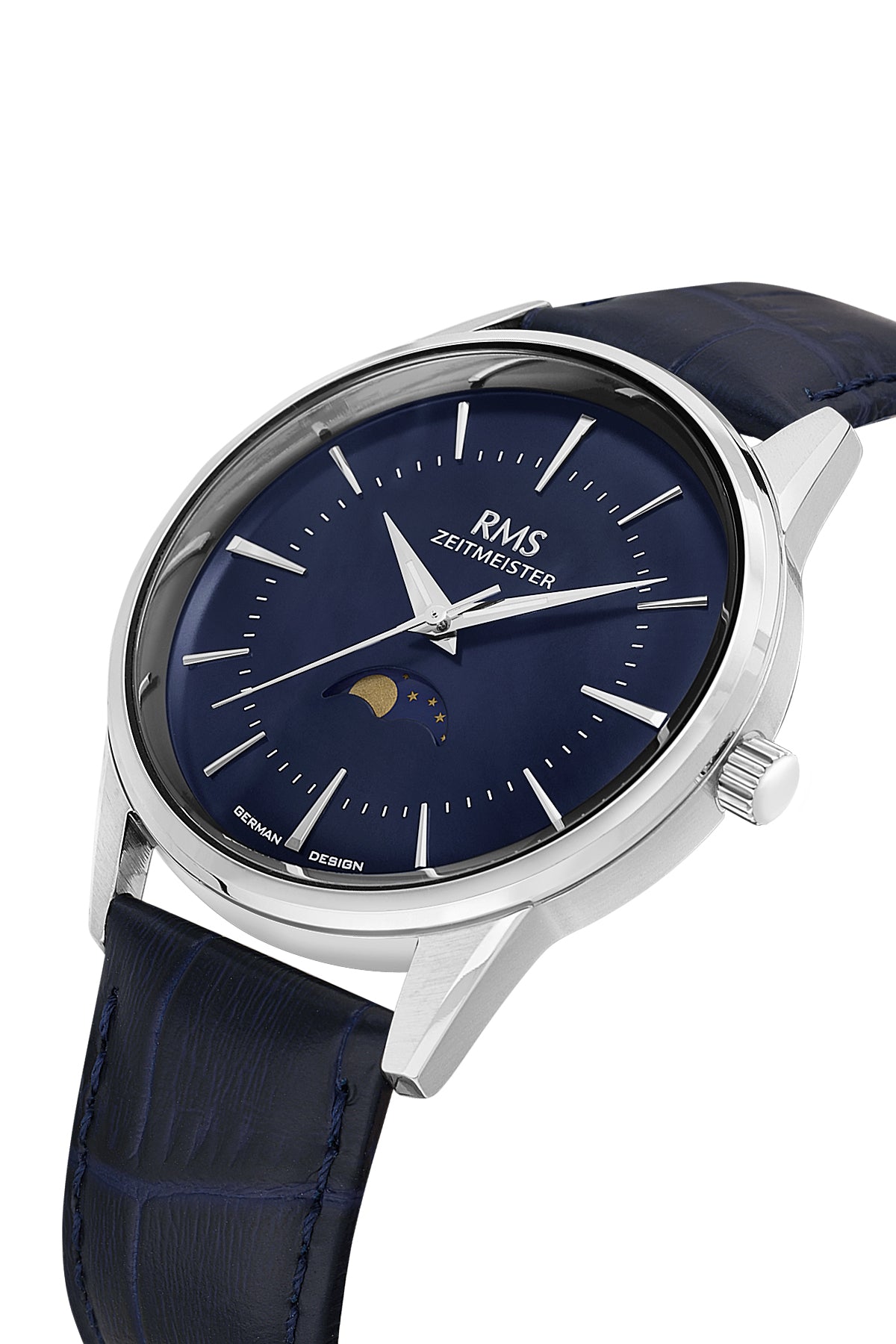 RMS Men's Blue Dial Silver Calendar Leather Watch - RMS.1.AG2194.103