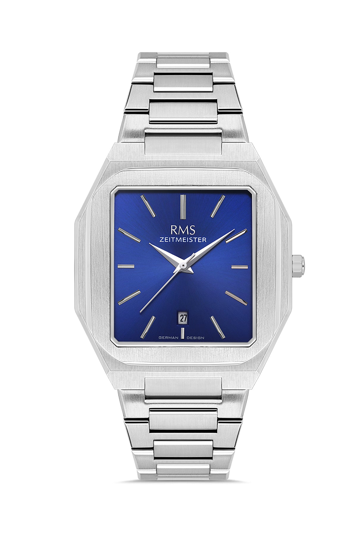 RMS Zeitmeister RMS.1.AG2181.13 men's watch with blue dial, silver case and stainless steel bracelet