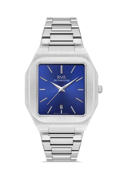 RMS Zeitmeister Blue Dial Silver Plated Men's Watch - Stainless Steel Bracelet - RMS.1.AG2181.13