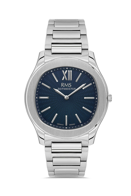 RMS Zeitmeister Blue Dial Silver Plated Men's Watch - Stainless Steel Bracelet - RMS.1.AG2218.13