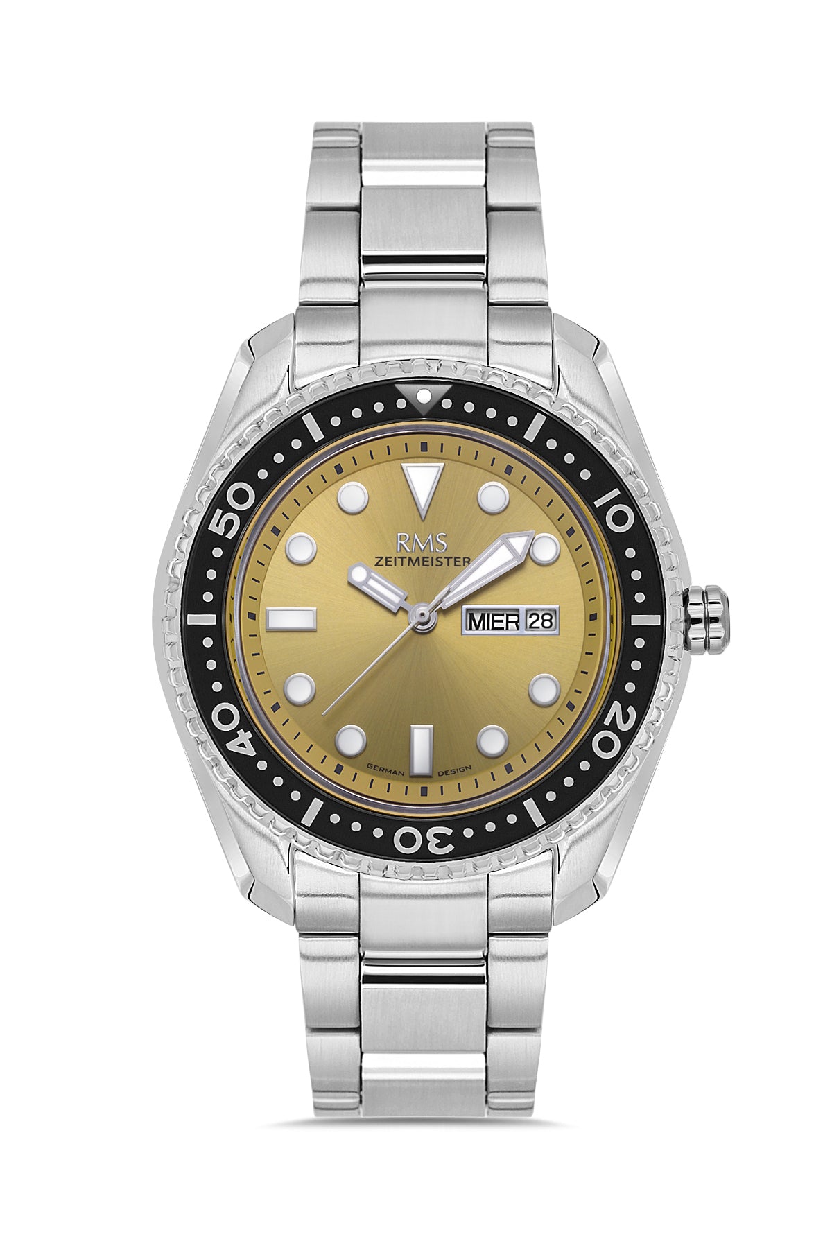 RMS Zeitmeister RMS.1.AG2133.17 men's watch with gold dial, silver case and stainless steel bracelet