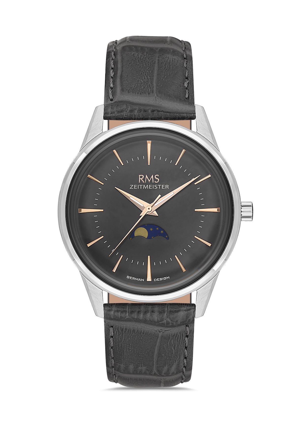 RMS Men's Gray Dial Silver Calendar Leather Watch - RMS.1.AG2194.2215
