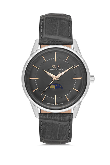 RMS Zeitmeister Grey Dial Silver Plated Men's Watch - Grey Genuine Leather Strap - RMS.1.AG2194.2215