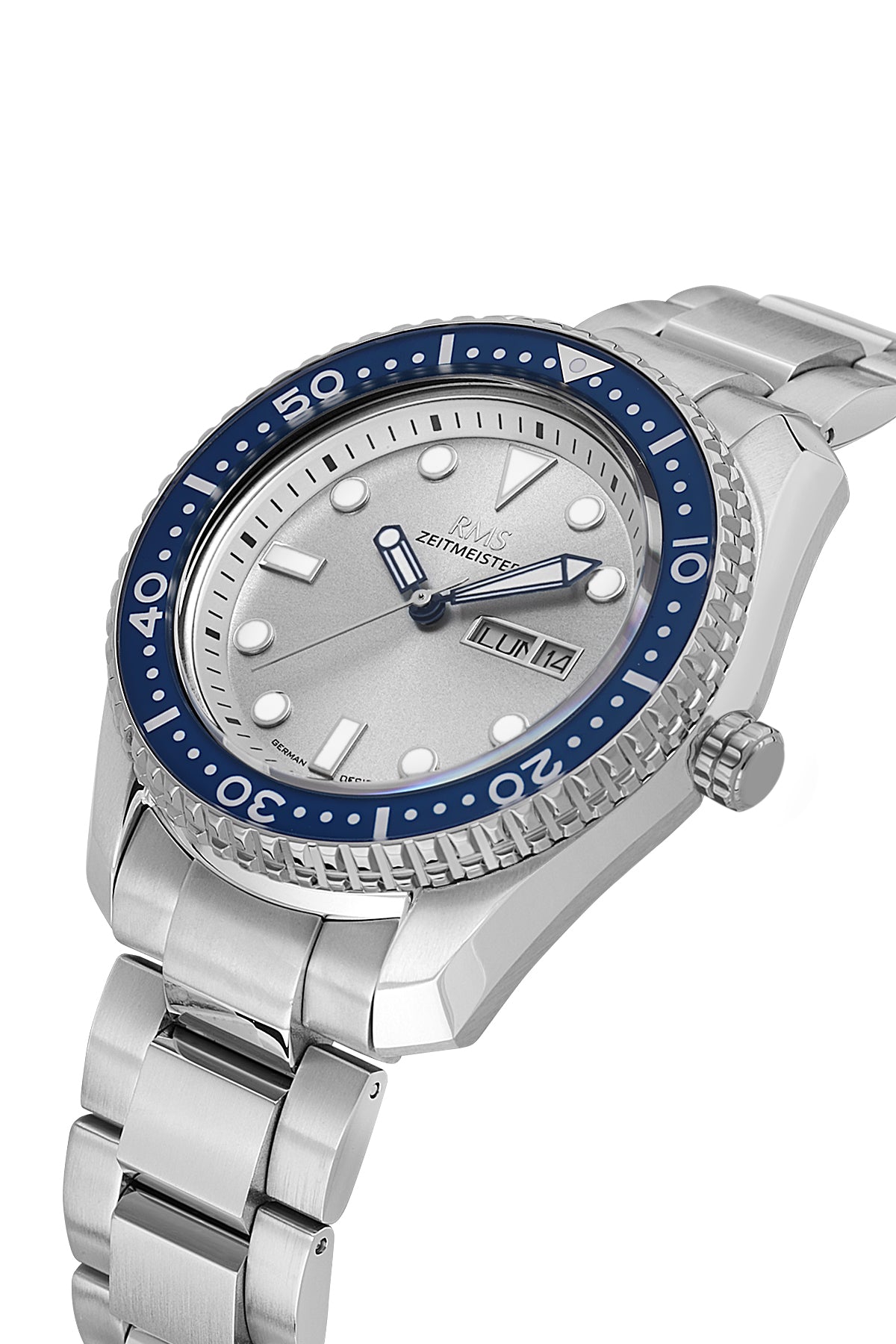 RMS Zeitmeister Grey Dial Silver Plated Men's Watch - Stainless Steel Bracelet - RMS.1.AG2133.1015