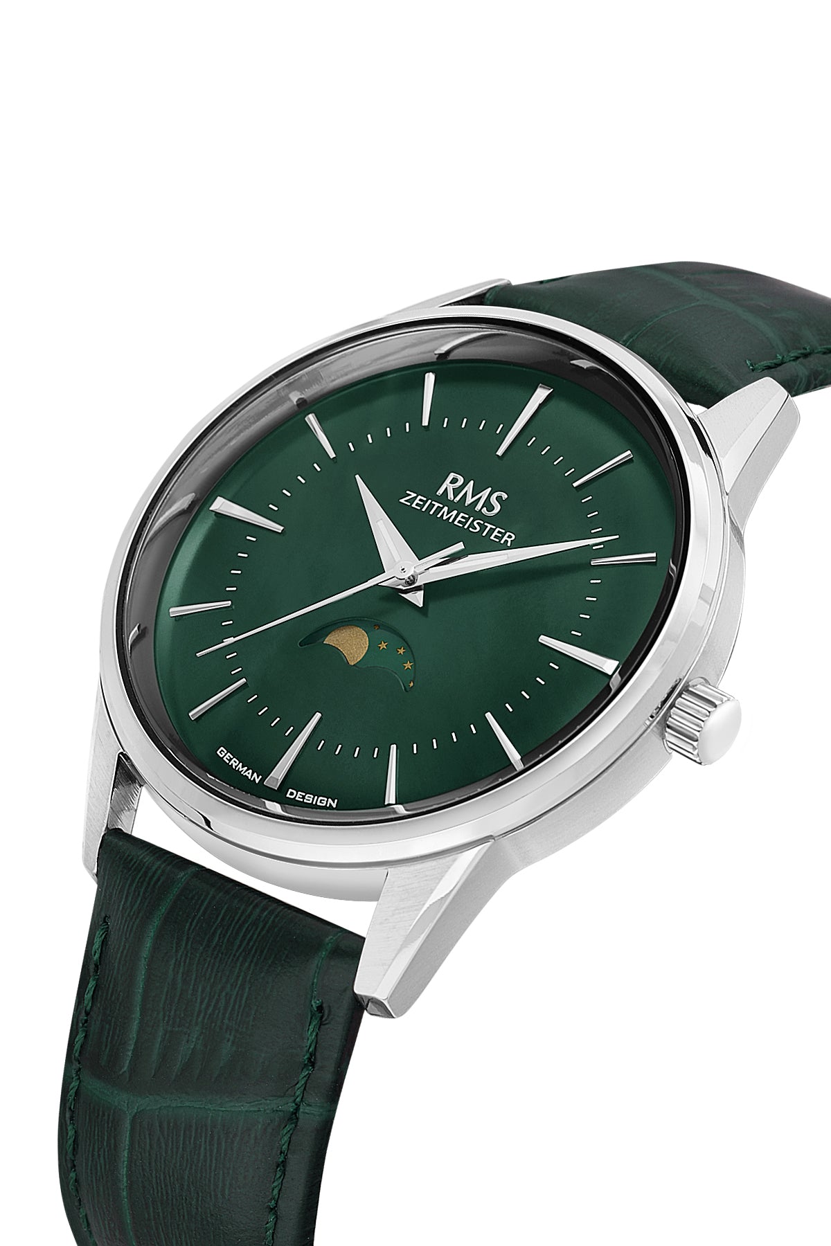 RMS Men's Green Dial Silver Calendar Leather Watch - RMS.1.AG2194.99