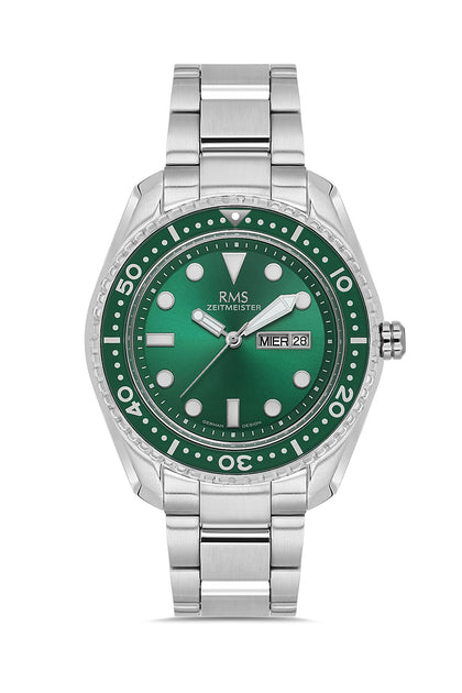 RMS Zeitmeister Green Dial Silver Plated Men's Watch - Stainless Steel Bracelet - RMS.1.AG2133.19