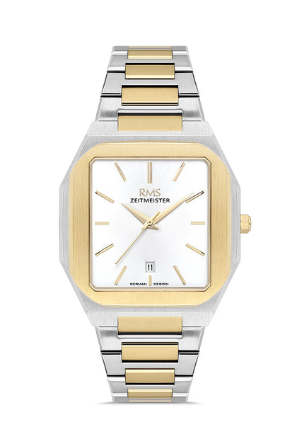 RMS Zeitmeister White Dial Gold & Silver Plated Men's Watch - Stainless Steel Bracelet - RMS.1.AG2181.40