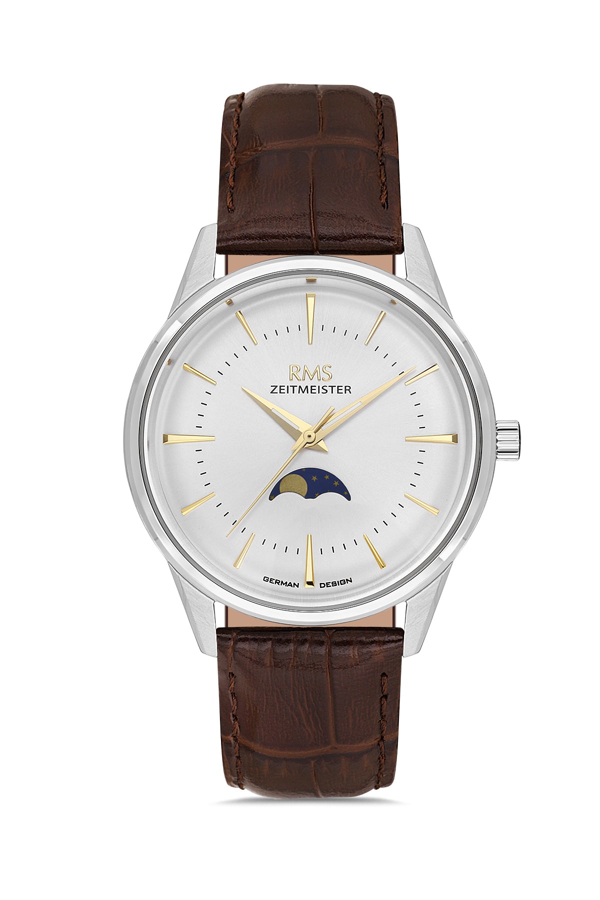 RMS Men's Silver Dial Silver Calendar Leather Watch - RMS.1.AG2194.110