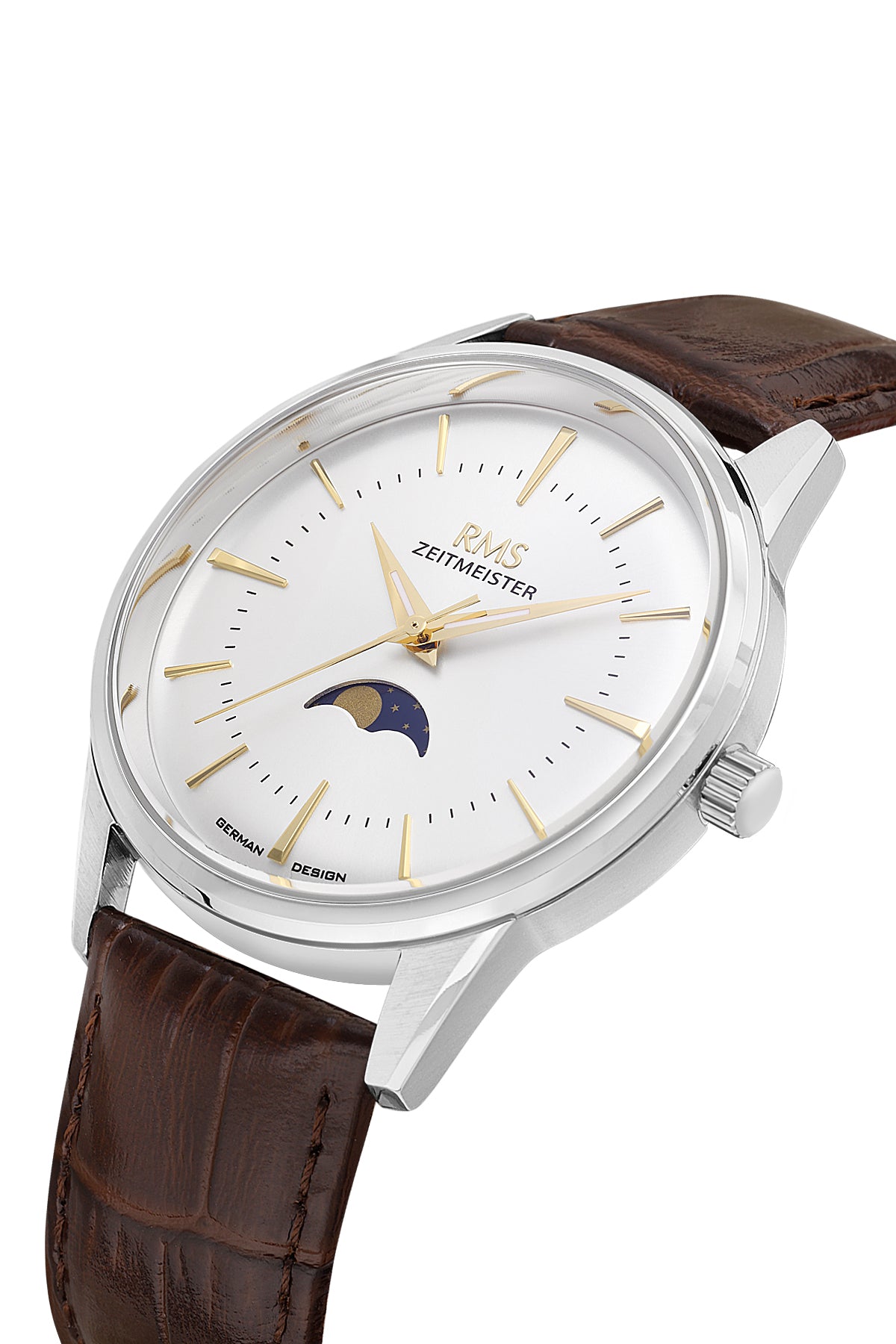 RMS Men's Silver Dial Silver Calendar Leather Watch - RMS.1.AG2194.110