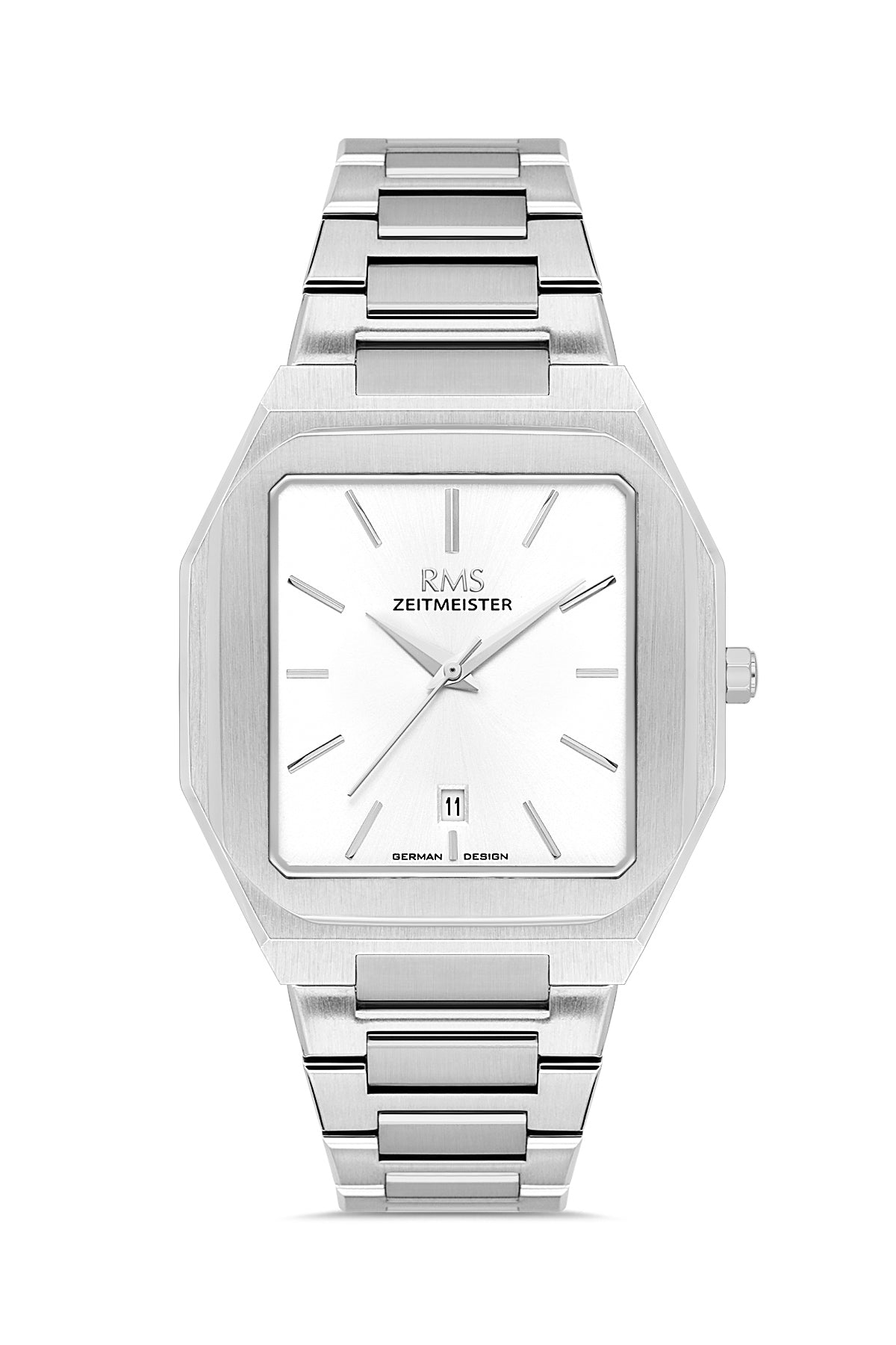RMS Zeitmeister RMS.1.AG2181.10 men's watch with silver dial, silver case and stainless steel bracelet