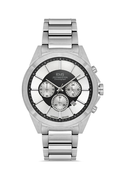 RMS Zeitmeister Black Dial Silver Plated Men's Watch - Stainless Steel Bracelet - RMS.1.AG1577.02