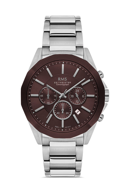 RMS Zeitmeister Brown Dial Silver Plated Men's Watch - Stainless Steel Bracelet - RMS.1.AG1577.06