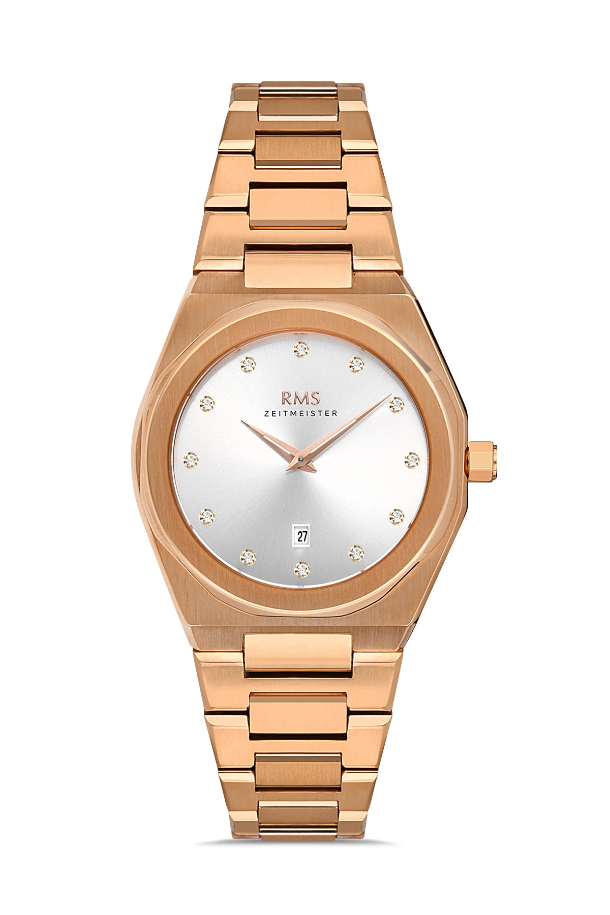 RMS Silver Dial Rose Coated Women's Wristwatch-RMS.1.AG1408.04