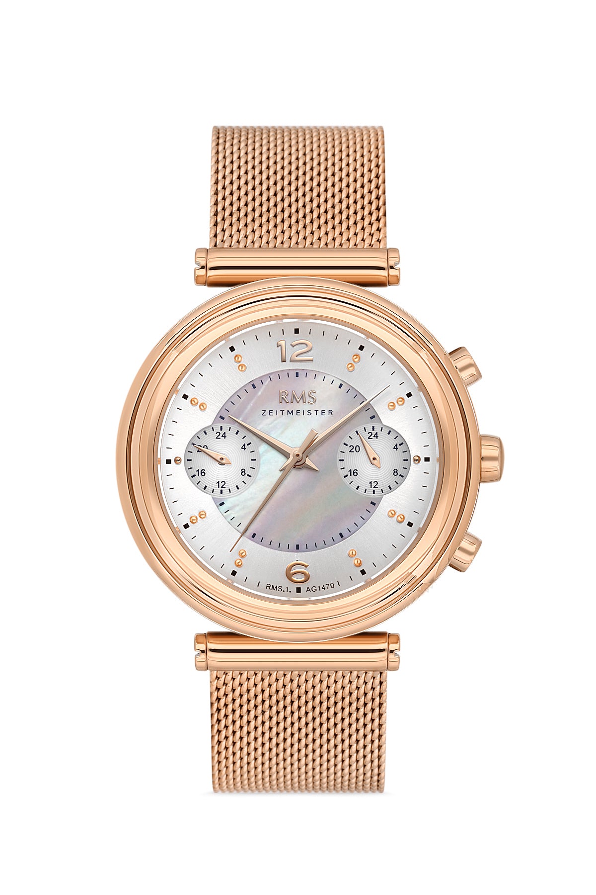 RMS Silver Dial Rose Coated Women's Wristwatch - RMS.1.AG1470.06
