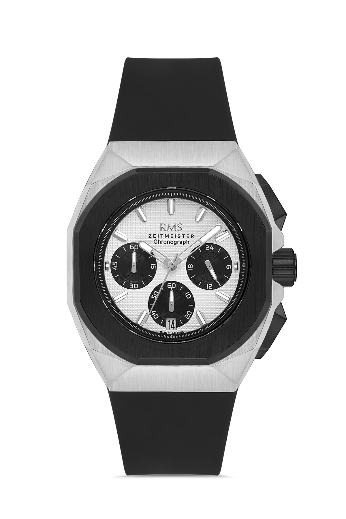 RMS Silver Dial Silver-Black Plated Men's Wristwatch - RMS.1.AG1550.01