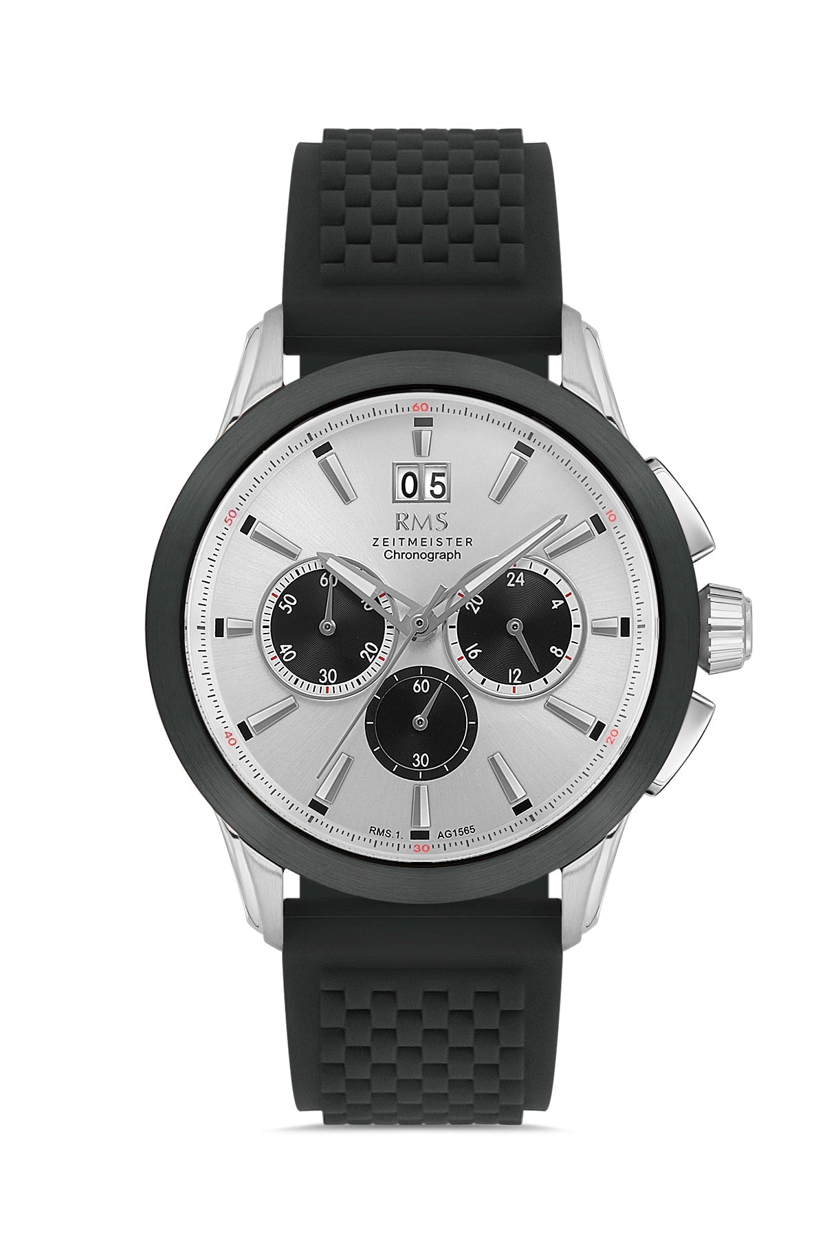 RMS Silver Dial Silver-Black Plated Men's Wristwatch - RMS.1.AG1565.07