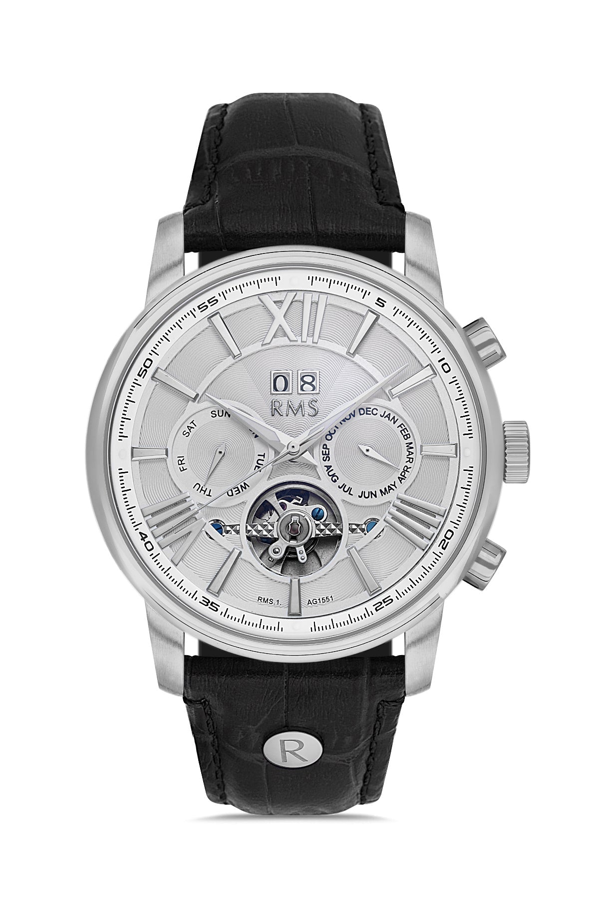 RMS Zeitmeister RMS.1.AG1551.01 men's watch with silver dial, silver case and genuine leather strap – view 2