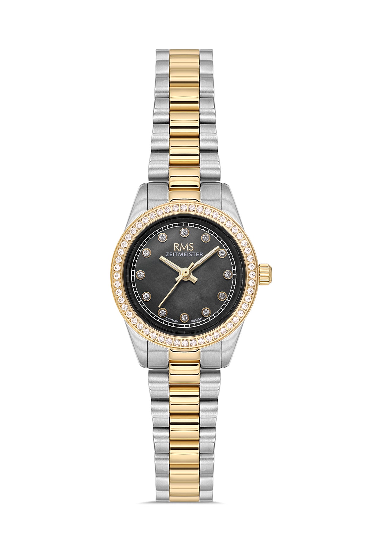 RMS Zeitmeister RMS.1.AG2163.42 women's watch with black dial, two-tone case and stainless steel bracelet