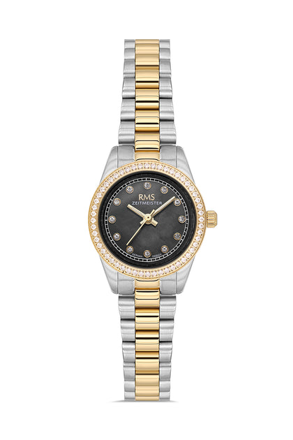 RMS Zeitmeister Black Dial Gold & Silver Plated Women's Watch - Stainless Steel Bracelet - RMS.1.AG2163.42