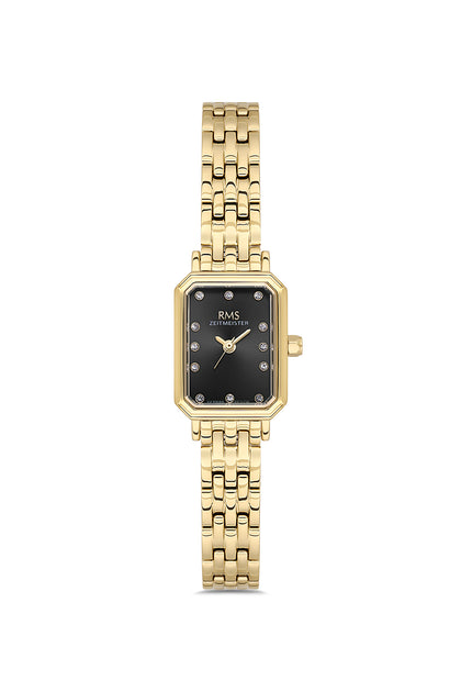 RMS Zeitmeister Black Dial Gold Plated Women's Watch - Stainless Steel Bracelet - RMS.1.AG2229.22