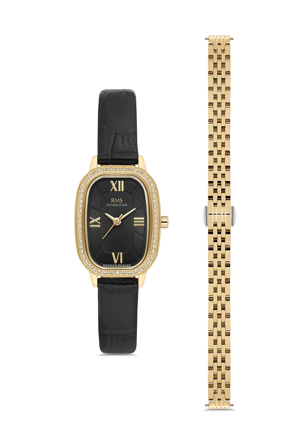 RMS Women's Black Dial Gold Stone Detailed Stainless Steel Watch - RMS.1.AG2158.22