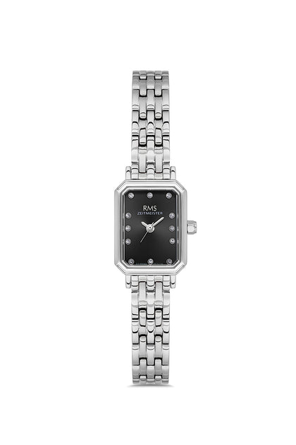 RMS Zeitmeister Black Dial Silver Plated Women's Watch - Stainless Steel Bracelet - RMS.1.AG2229.12