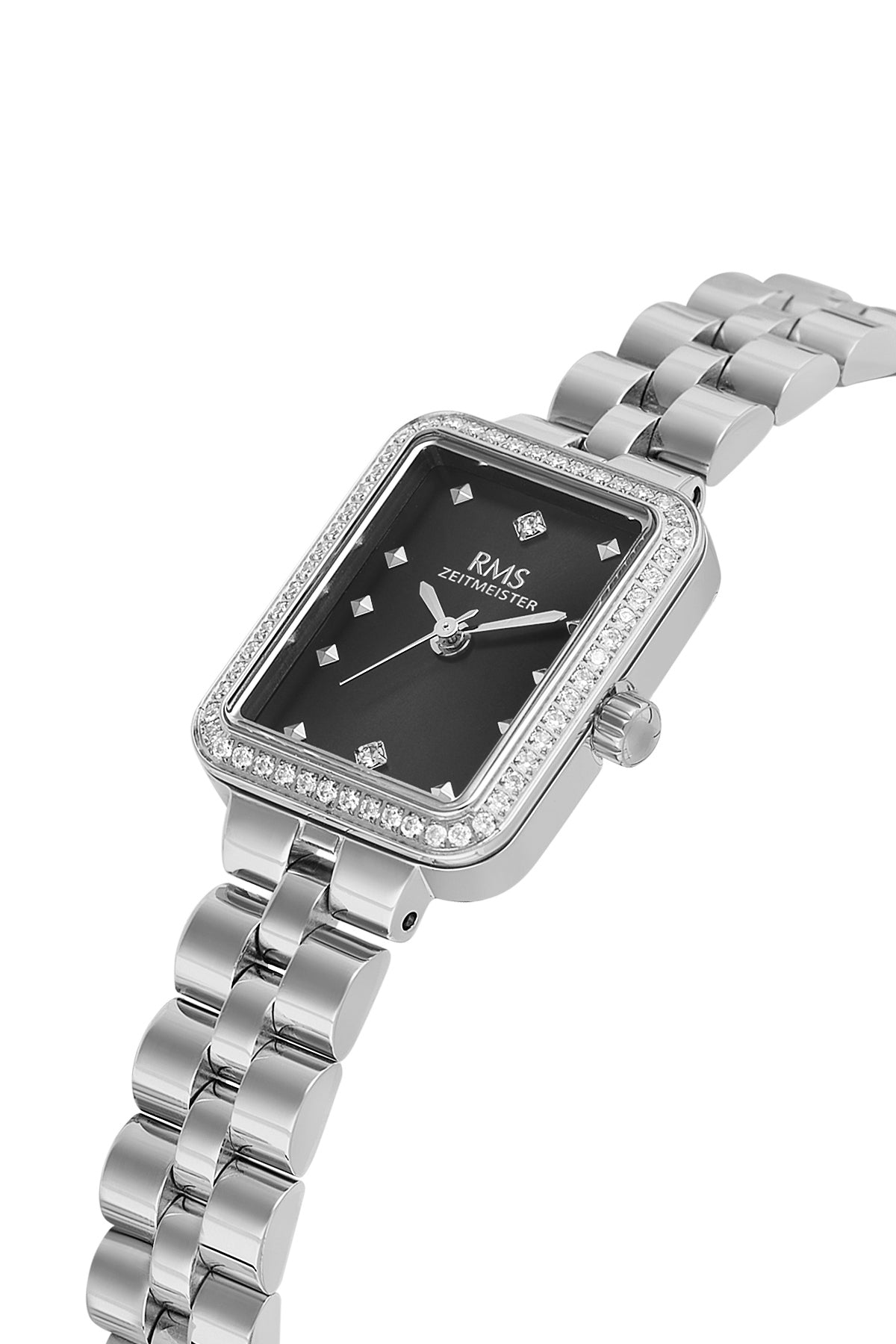 RMS Women's Black Dial Silver Stone Detailed Stainless Steel Watch - RMS.1.AG2225.12