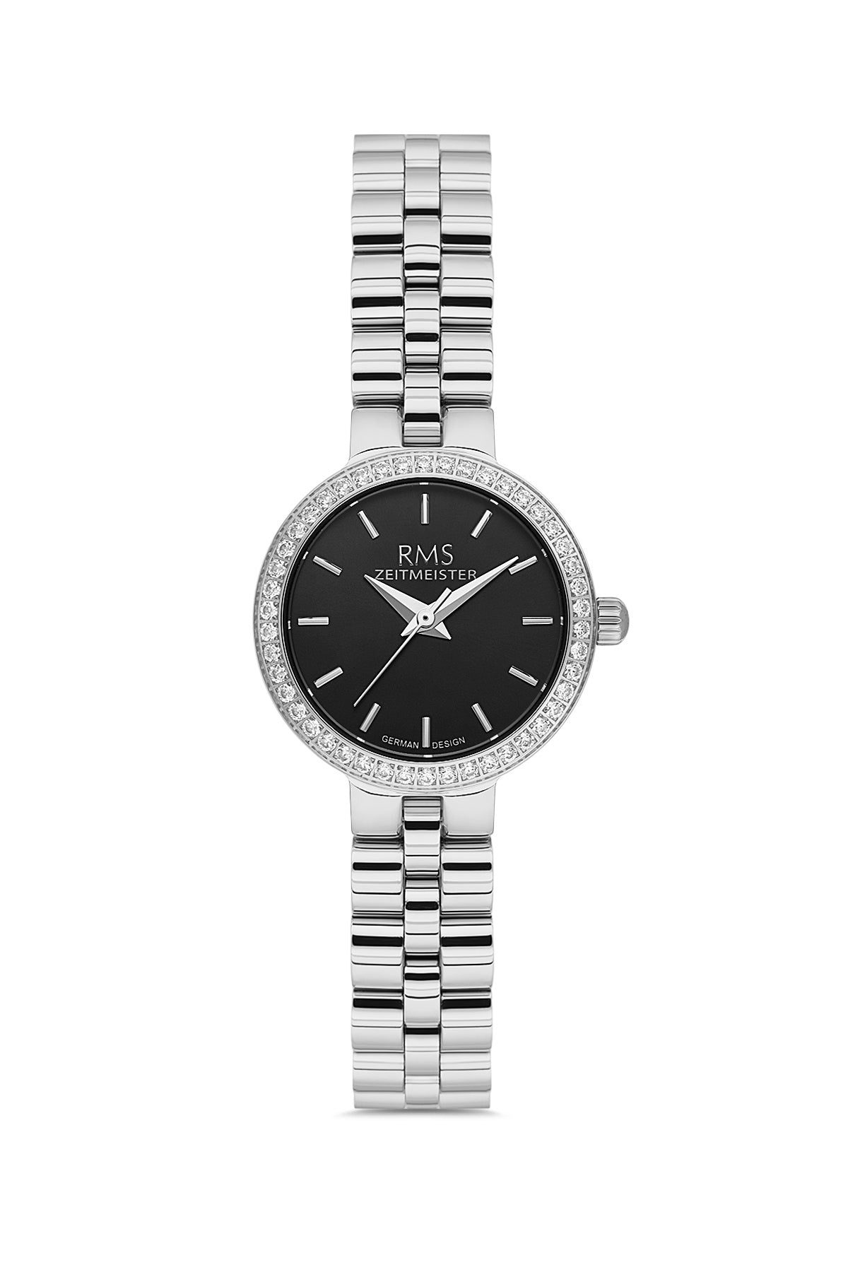 RMS Women's Black Dial Silver Stone Detailed Stainless Steel Watch - RMS.1.AG2226.12