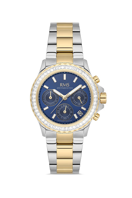 RMS Zeitmeister Blue Dial Gold & Silver Plated Women's Watch - Stainless Steel Bracelet - RMS.1.AG2169.43