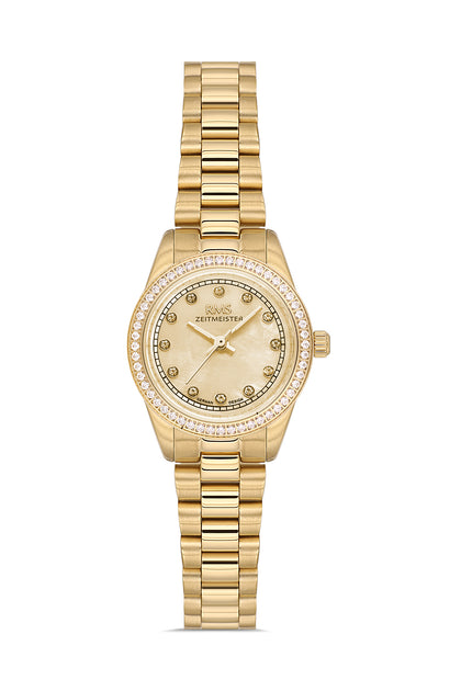 RMS Zeitmeister Gold Dial Gold Plated Women's Watch - Stainless Steel Bracelet - RMS.1.AG2163.25