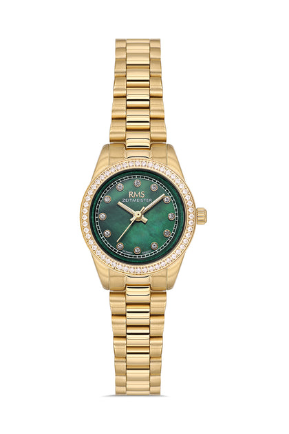 RMS Zeitmeister Green Dial Gold Plated Women's Watch - Stainless Steel Bracelet - RMS.1.AG2163.29