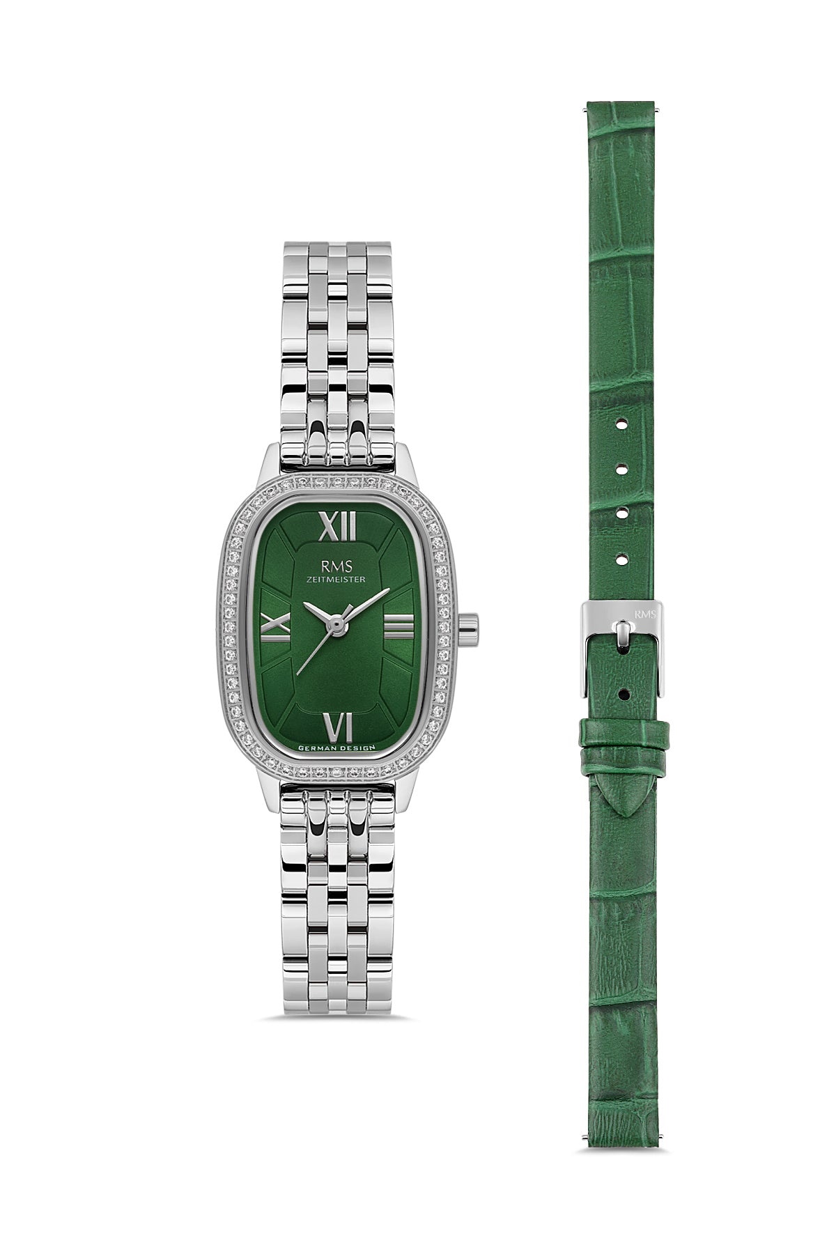 RMS Women's Green Dial Silver Stone Detailed Stainless Steel Watch - RMS.1.AG2158.19