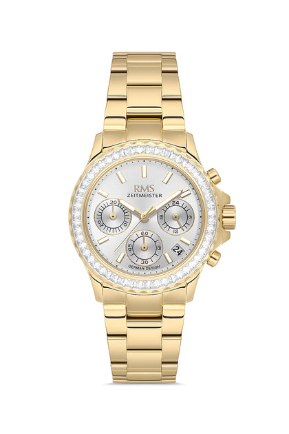 RMS Zeitmeister Silver Dial Gold Plated Women's Watch - Stainless Steel Bracelet - RMS.1.AG2169.20