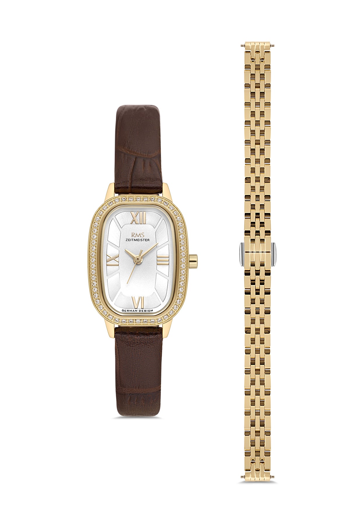 RMS Women's Silver Dial Gold Stone Detailed Stainless Steel Watch - RMS.1.AG2158.20