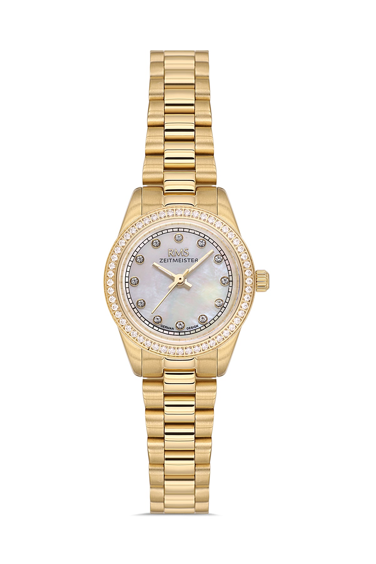 RMS Zeitmeister RMS.1.AG2163.20 women's watch with silver dial, gold case and stainless steel bracelet