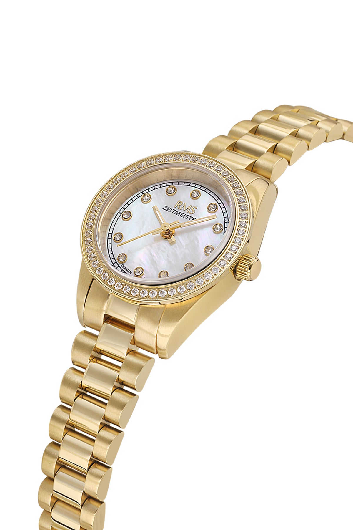 RMS Zeitmeister RMS.1.AG2163.20 women's watch with silver dial, gold case and stainless steel bracelet – view 3