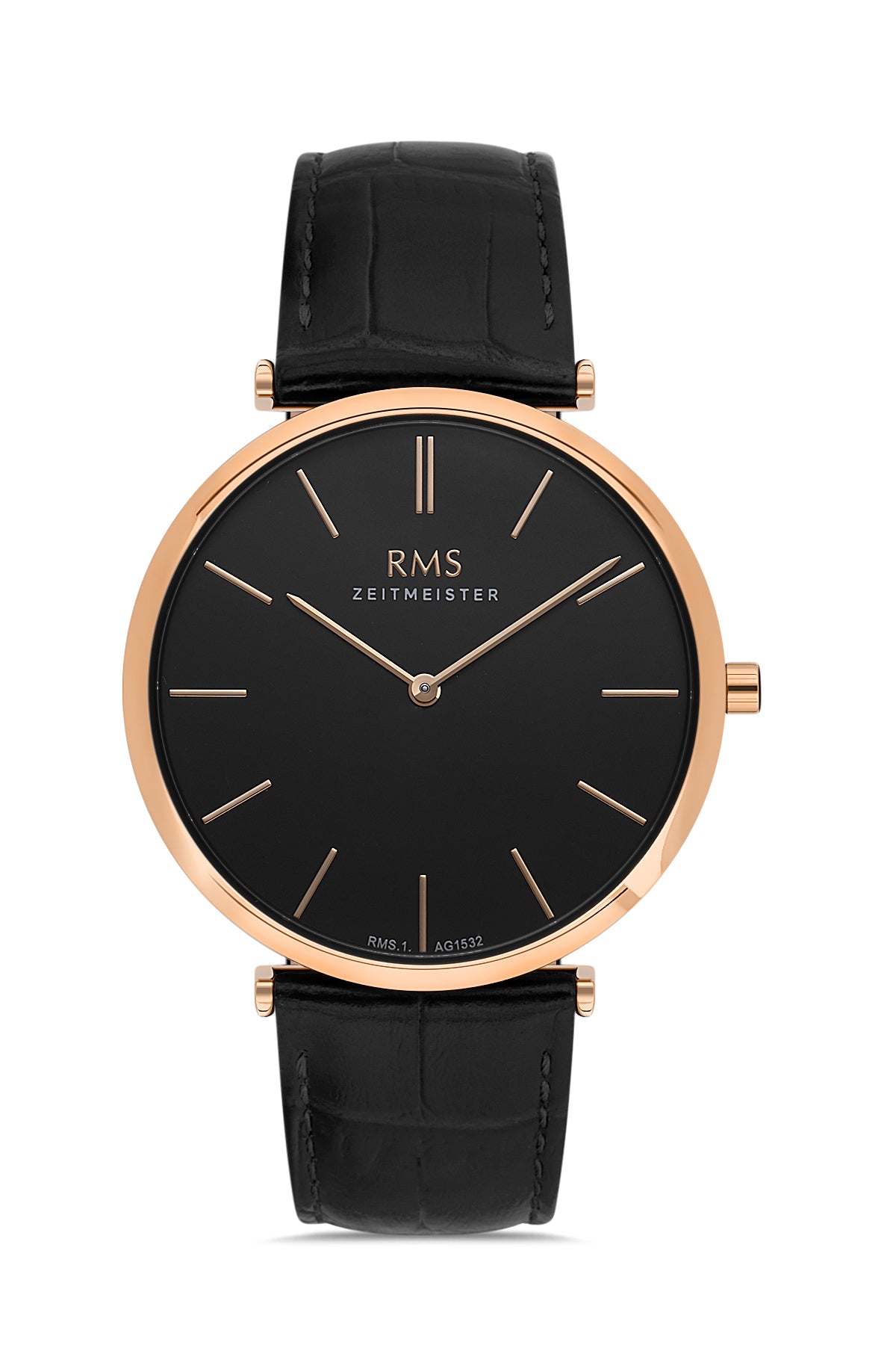 RMS ZEITMEISTER Black Dial Black Leather Strap Men's Watch-RMS.1.AG1532.06