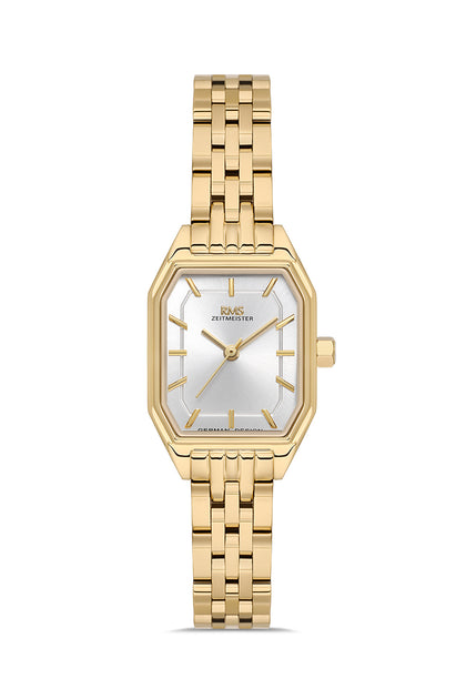 RMS ZEITMEISTER Damenuhr – silberfarbenes Zifferblatt, Gehäuse in Gold, Edelstahlarmband – RMS.1.AG2170.20