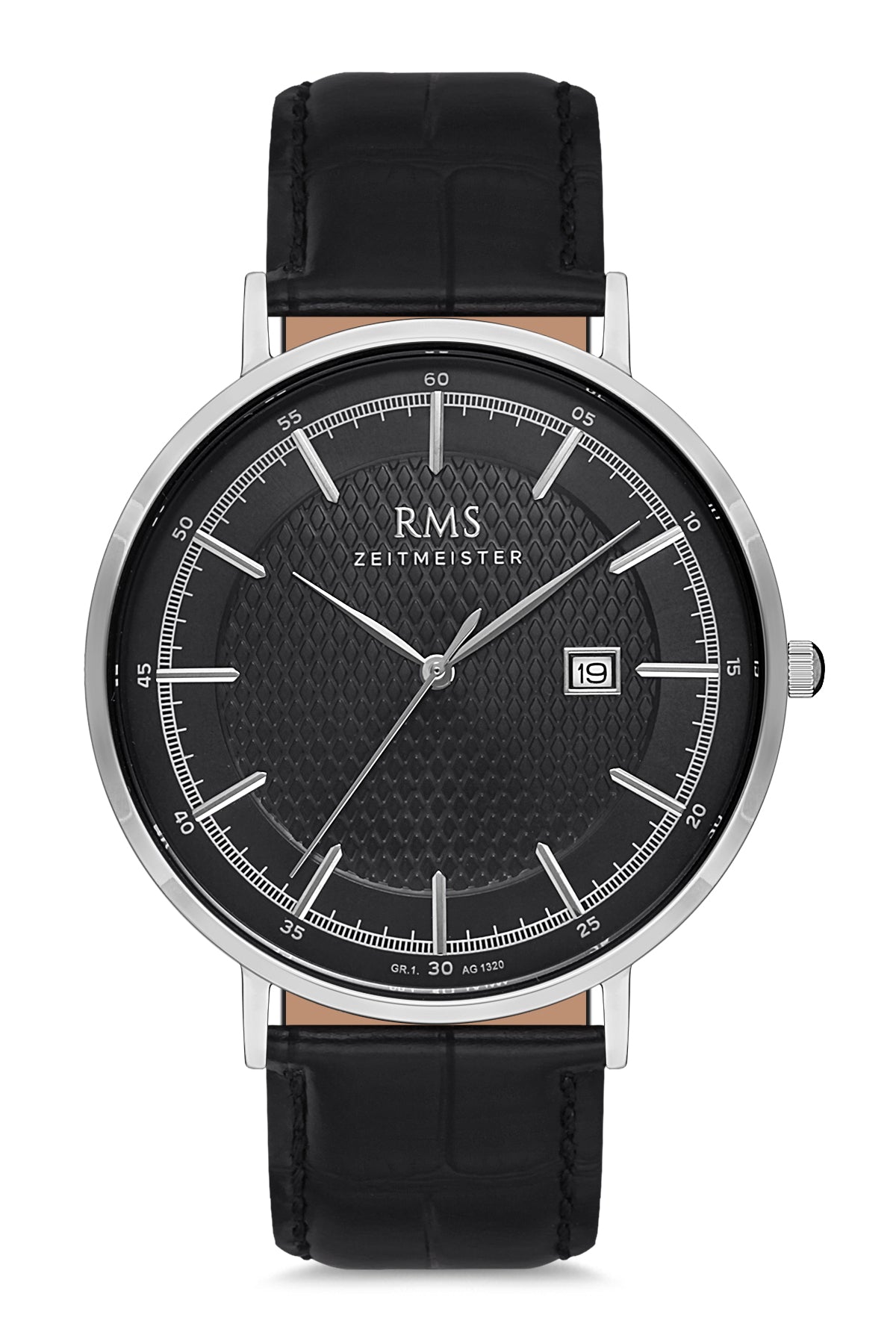 RMS BLACK DIAL SILVER PLATED MEN'S WATCH