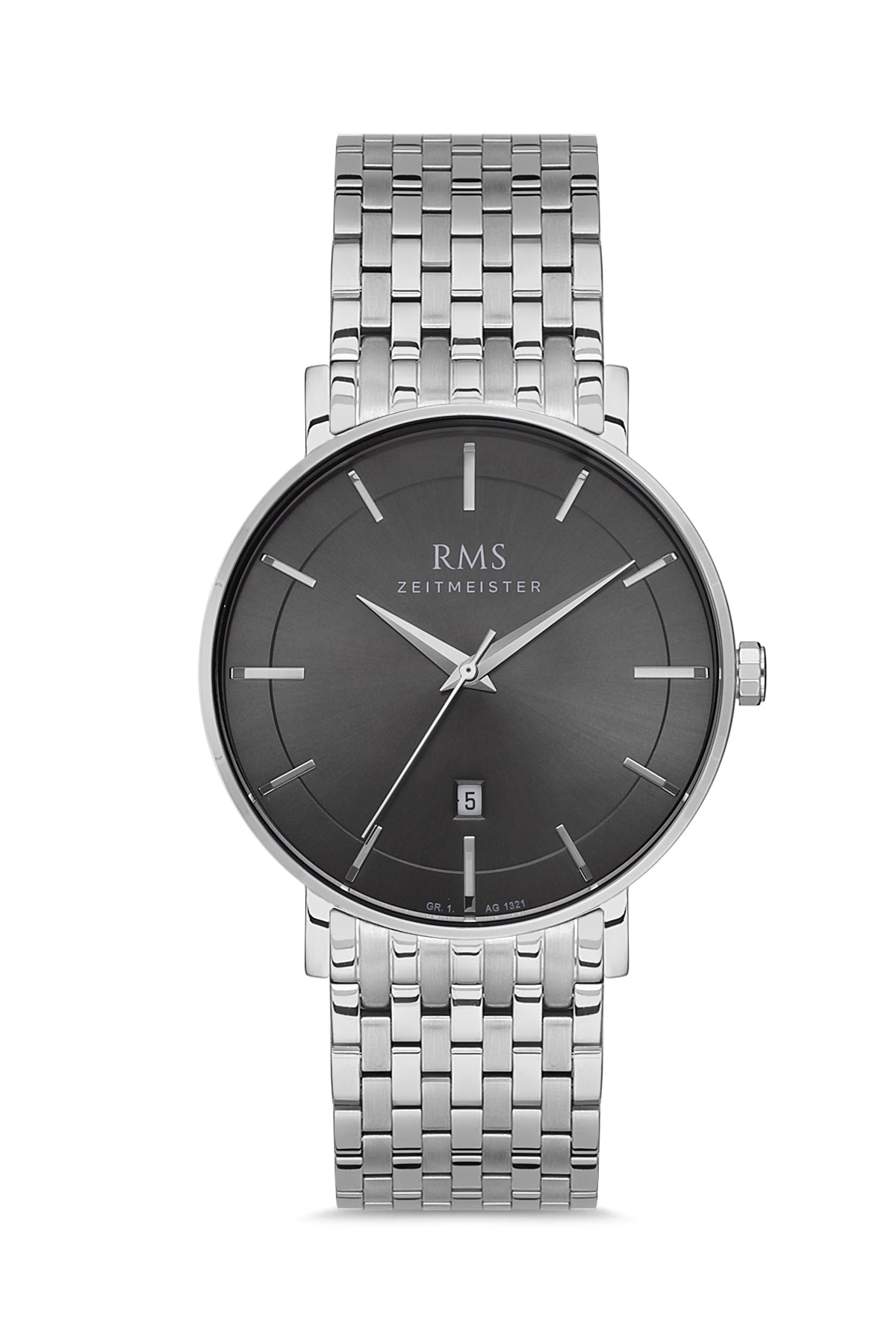 RMS BLACK DIAL SILVER PLATED MEN'S WATCH