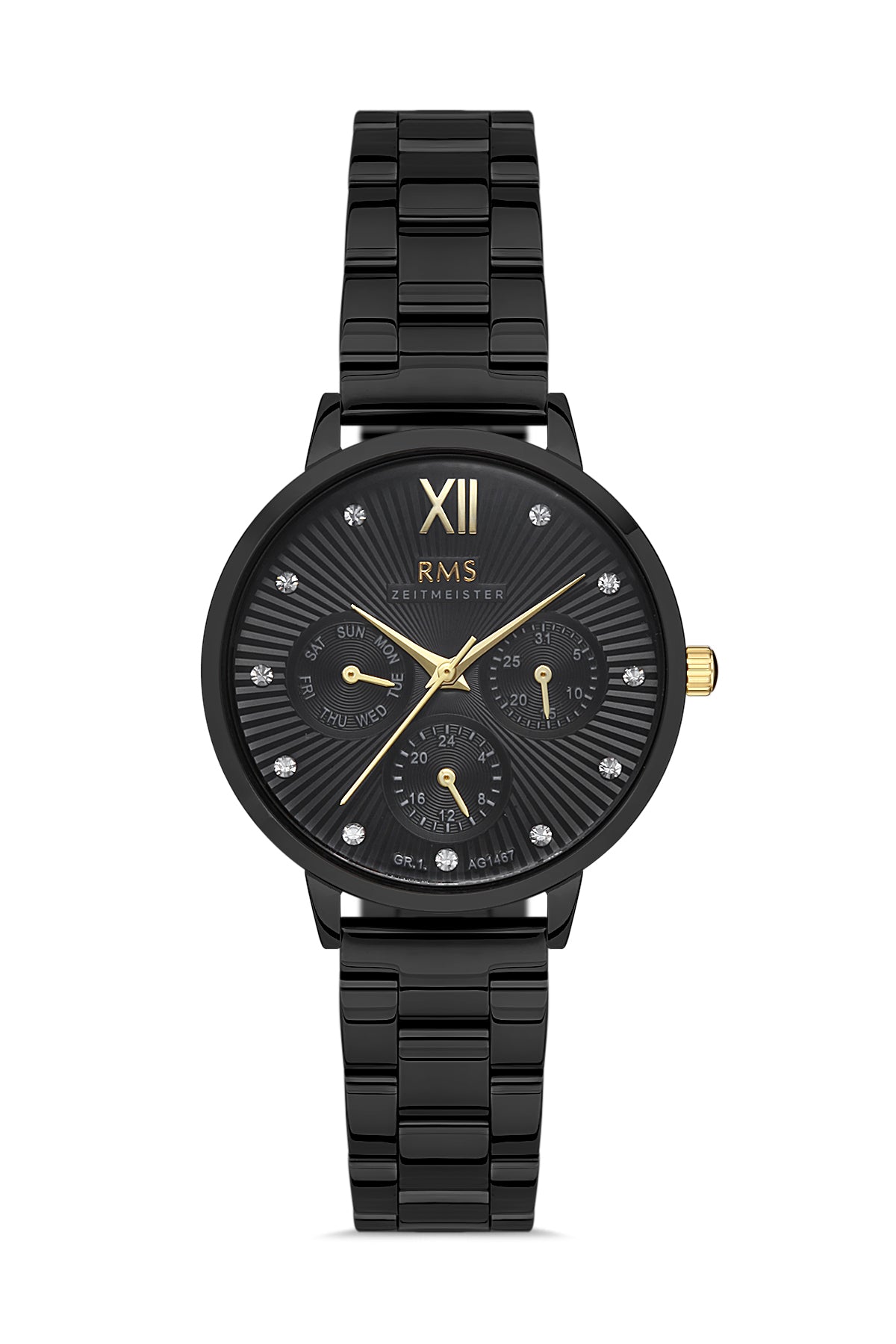 RMS Black Dial Black Coated Women's Watch