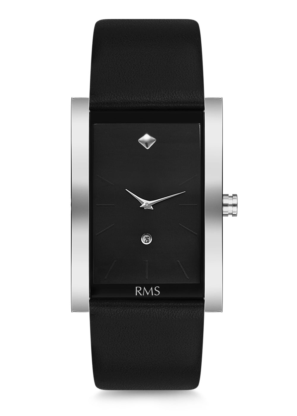 RMS ZEITMEISTER Men's Watch with Silver Coating, Black Dial, and Black Leather Strap