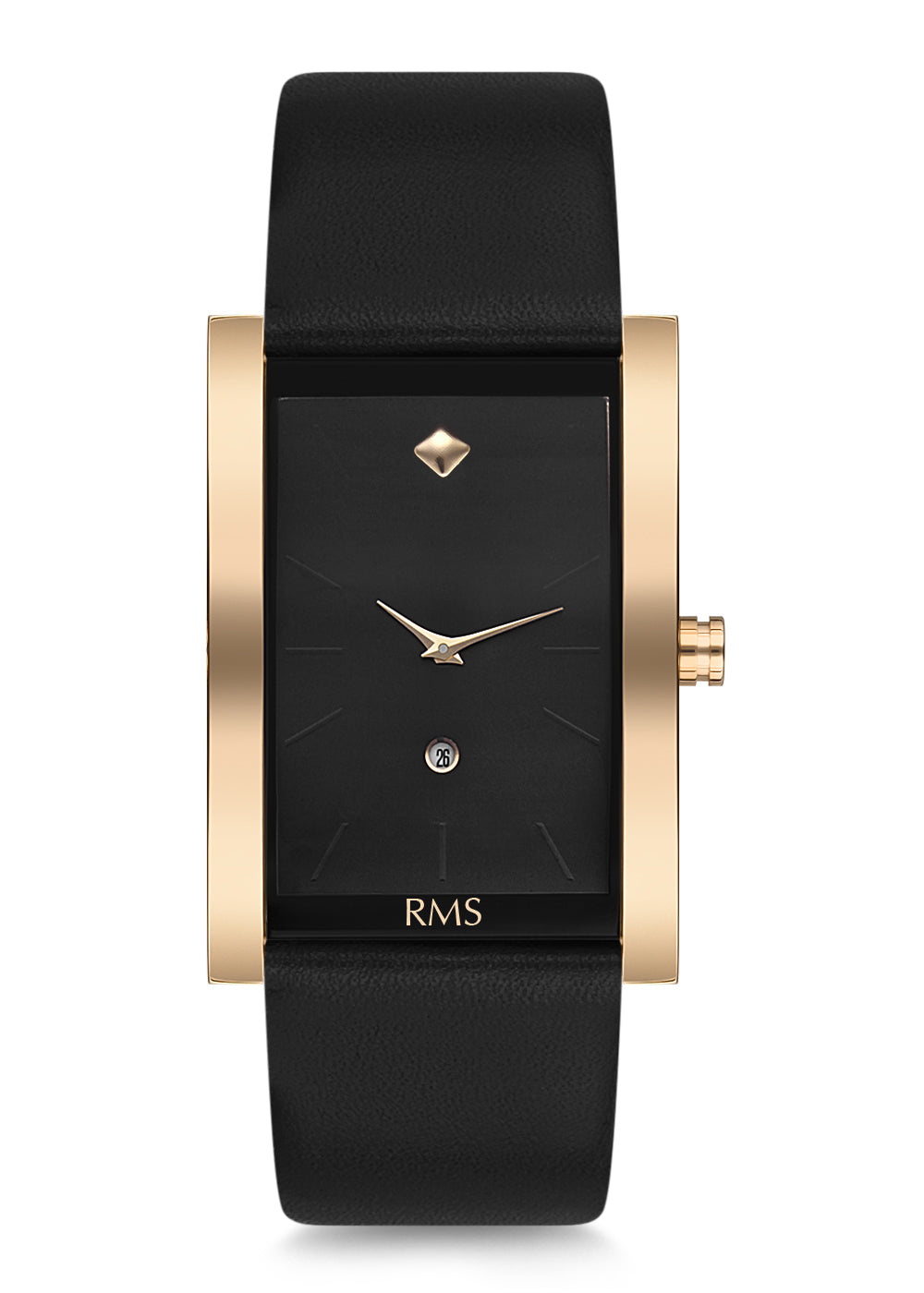 RMS ZEITMEISTER Men's Watch with Yellow Coating, Black Dial, and Black Leather Strap