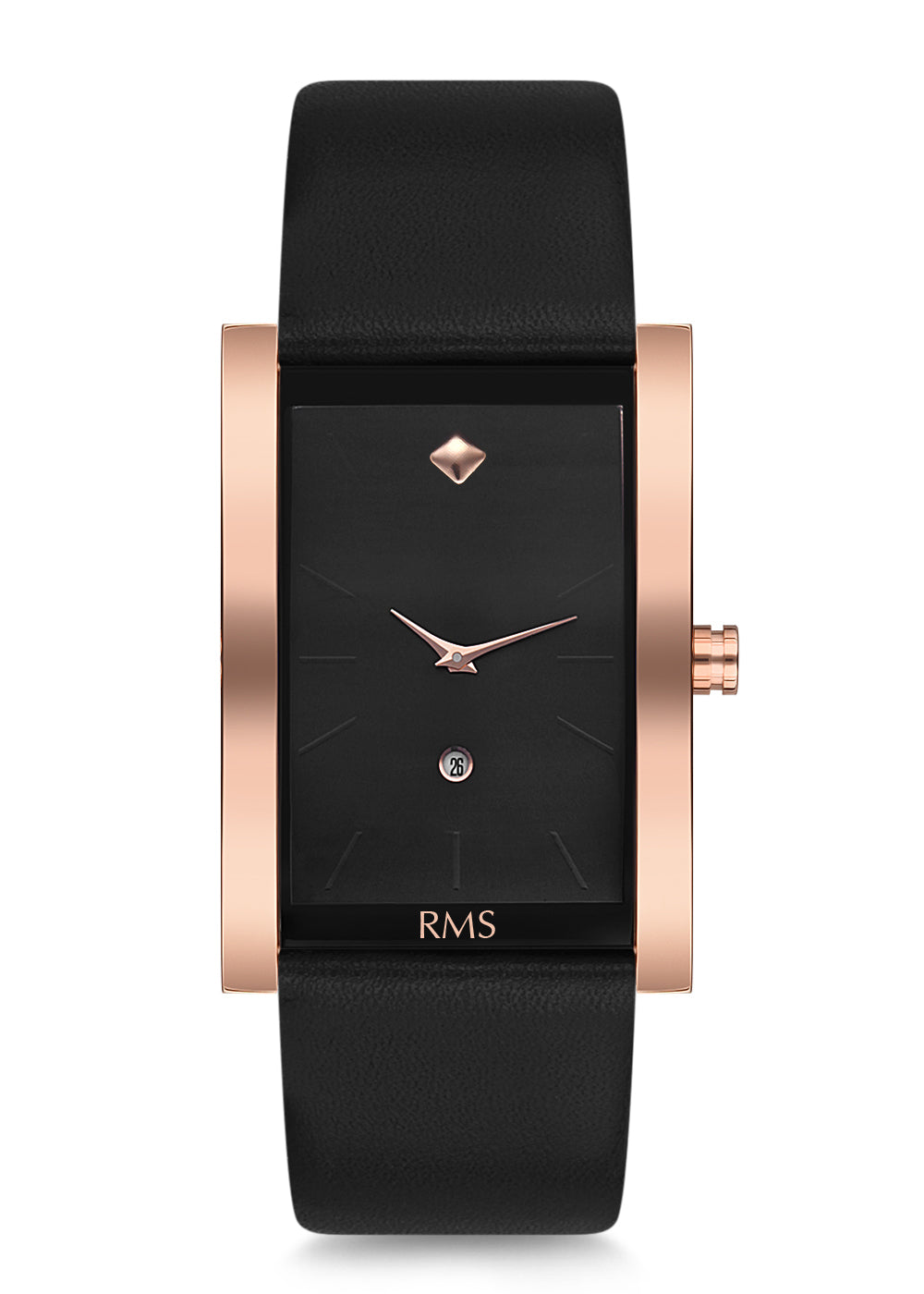 RMS ZEITMEISTER Men's Watch with Rose Coating, Black Dial, and Black Leather Strap